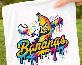Bananen PNG Baseball Clipart | Lustige Bananen Cartoon PNG | Sport Bananen Illustration | Sublimationsdesign | Das Bananen-Maskottchen