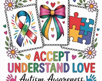 Autismus Bewusstsein SVG, Akzeptieren Verstehe Liebe PNG, Puzzle Band Design, Neurovielfalt Shirt Design, Cricut Cut Datei, Sublimationsdruck