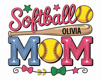 Personalisierte Softball Mom SVG, benutzerdefinierter Name Sport Design, Softball Clipart (digitaler Download)