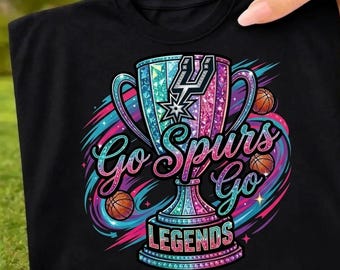 Go Spurs Go PNG, Basketball Trophäe Glitter PNG, Schulgeist Sublimationsdesign, Spieltag digitaler Download, Sportfan Clipart