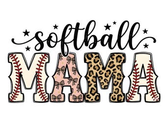 Softball Mama SVG, Leopard Schleife, Baseball Mom Shirt Design, Typografie Grafik (digitaler Download)