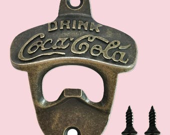 Coca-Cola Wall Mount Bottle Opener (Bronze) Mancave Garage Bar Patio Home Decor