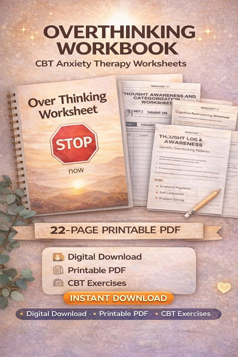 Overthinking Workbook Printable | CBT Anxiety Worksheets - Etsy