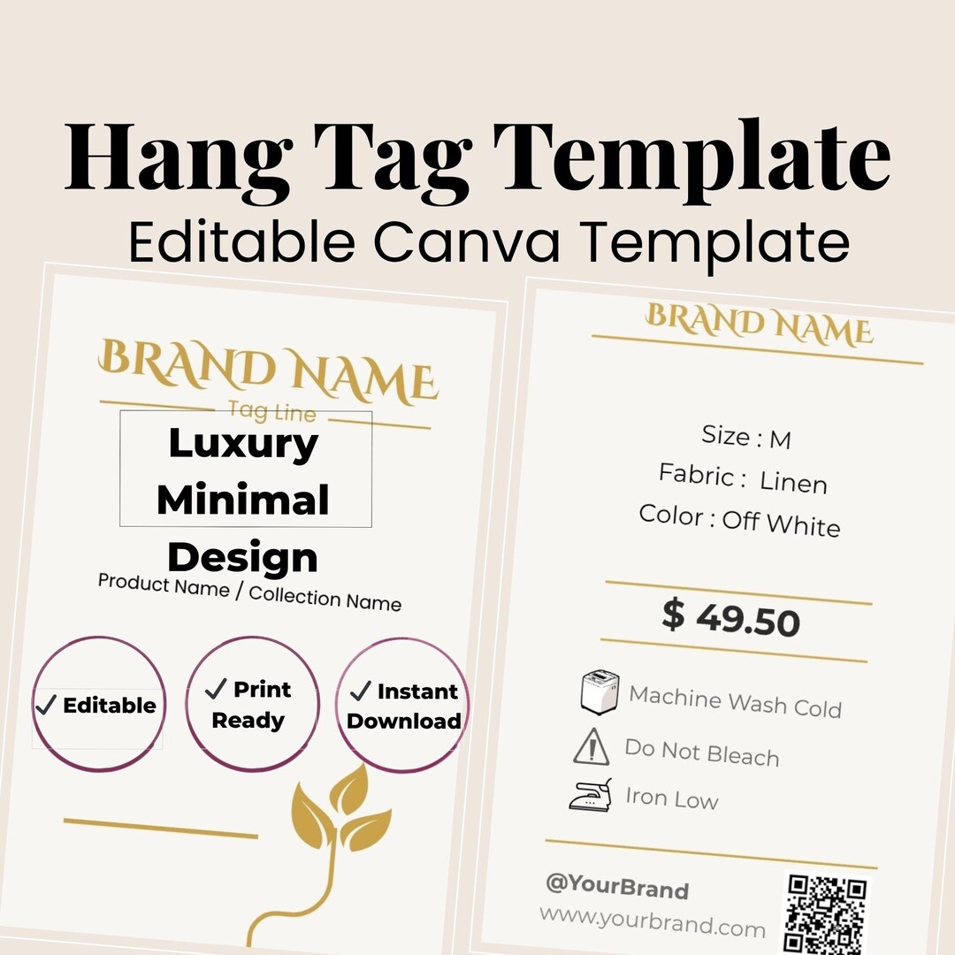 Editable Hang Tag Template, Luxury Minimal Brand Design (canva Download ...