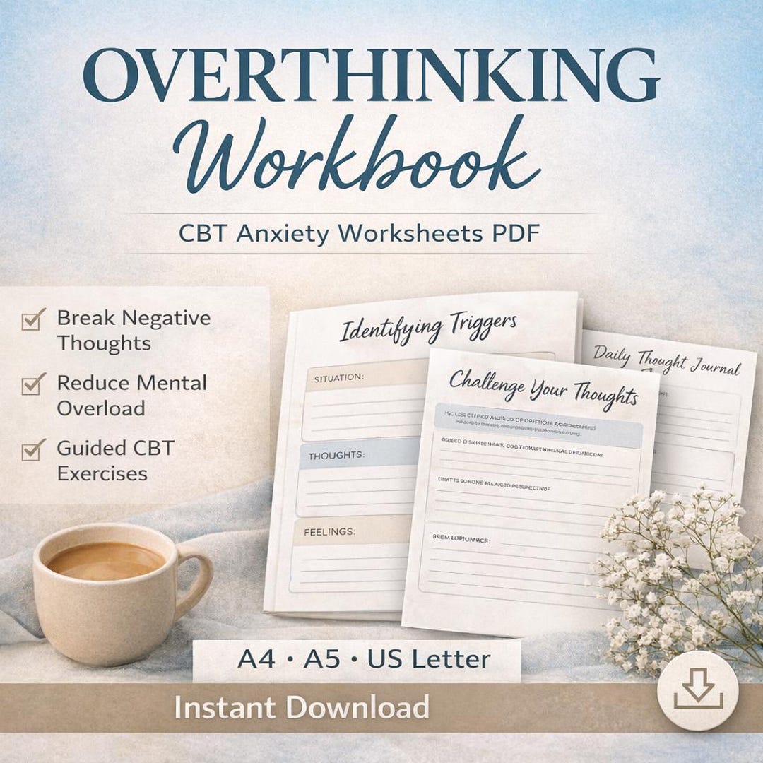 Overthinking Workbook Printable | CBT Anxiety Worksheets - Etsy