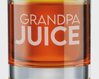 Grandpa Juice Whiskey Glass, Engraved Old Fashioned Scotch, 10oz Heavy Glass