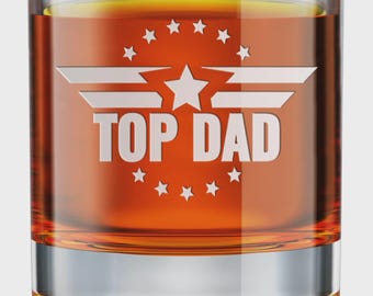 Top Dad Engraved Whiskey Glass Gift for Dad, Fathers Day Rocks Glass 10.25 oz, Dad Birthday Gift, Personalized Style Drinkware