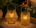 Solar Rattan Lantern Set \u2013 Boho Outdoor Hanging Lights for Garden, Patio & Balcony Decor