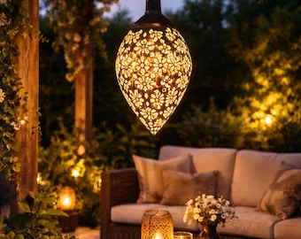 Lampada solare da esterno a forma di goccia – Faretto decorativo perforato impermeabile, luce ambientale per giardino, patio, balcone