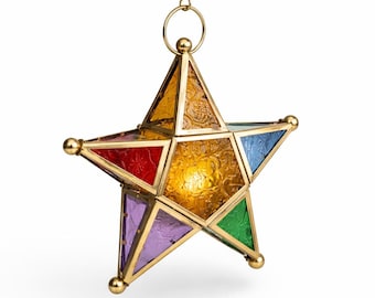 Farol marroquí vintage con forma de estrella | Portavelas de cristal oriental | Decoración boho chic para el hogar, bodas y centros de mesa étnicos