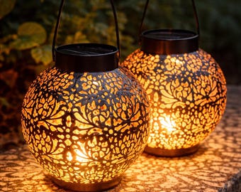 Hängende Solarleuchten aus Metall für den Garten | LED-Solarlaterne aus Eisen für die Außendekoration | Hängende Leuchte für Terrasse und Garten | Wasserdichte Gartendekoration