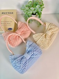Handmade Crochet Bow Handbag, Kawaii Top Handle Bag, Cute Pastel Knit Purse, Coquette Style Gift for Her product logo