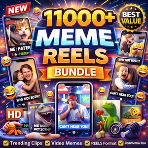 Oltre 11.000 Meme Reels Viral Bundle, Videoclip virali divertenti, Shorts Instagram TikTok, Social Media, Reels senza volto, Clip estetiche