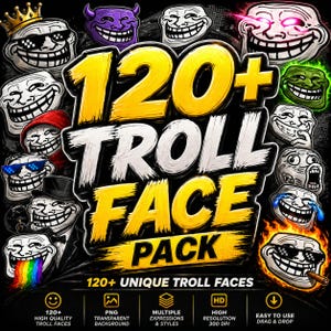 Paquete de más de 120 caras de troll virales, pegatinas de memes, emoticonos, caras de reacción, calaveras, divertidas, caras de cómics de rabia, imágenes prediseñadas PNG y MP4, cómics de rabia, Twitch