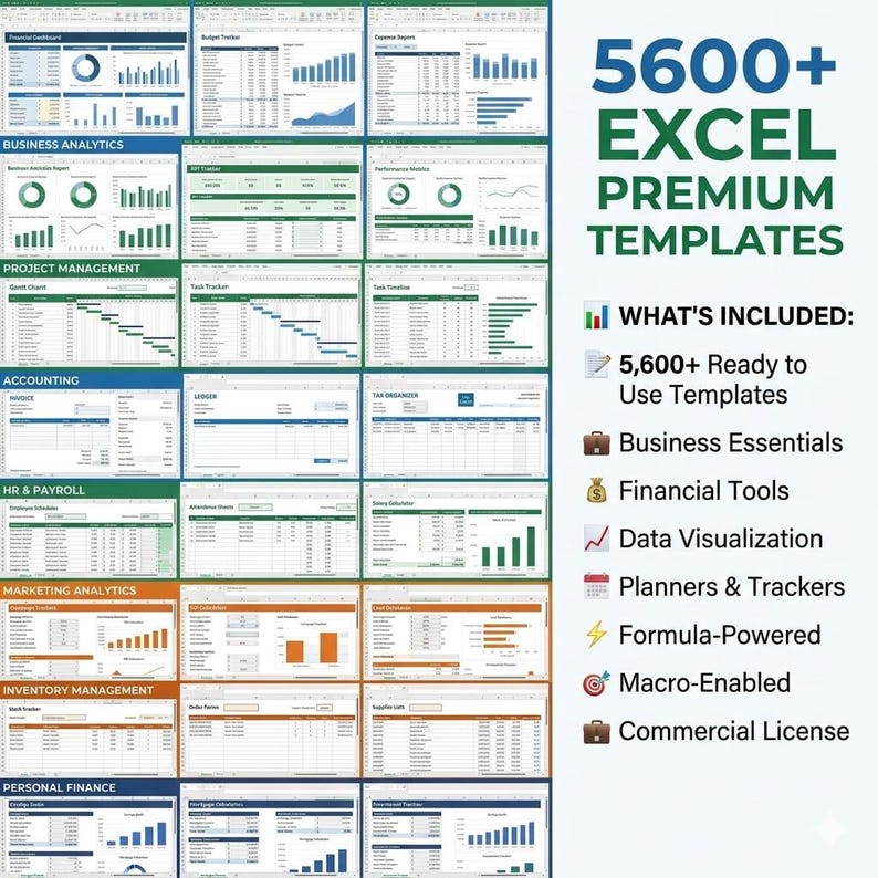 5600+ Excel Premium Templates Bundle, Ultimate Editable Spreadsheet ...