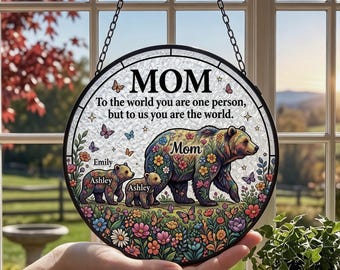Custom Bear Mom And Kids Suncatcher,Bear Family Decor, Mothers Day Gift