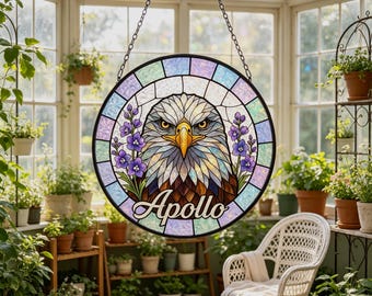 Acchiappasole in vetro personalizzato con aquila, ritratto personalizzato del tuo animale domestico da una foto, regalo ricordo per gli amanti degli animali.