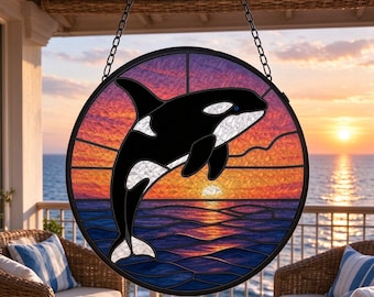 Orca-Wal-Glas-Sonnenfänger, Meerestier-Kinderzimmerdeko, Geschenk für Orca- und Meeresliebhaber, Geschenk für Tierfreunde