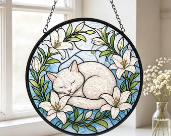 Glas-Sonnenfänger mit schlafender Katze, Dekoration für Katzenliebhaber, Geschenk für Mama