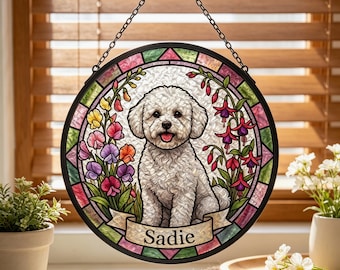 Gepersonaliseerde glazen raamhanger met hondenportret, decoratie met huisdierportret op maat, gedenkcadeau voor honden
