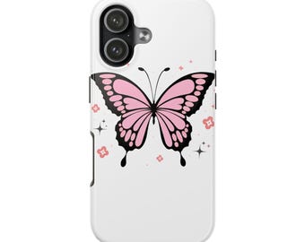 Funda protectora brillante con diseño floral de mariposa rosa (iPhone 17)