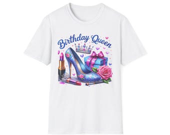 Camiseta con tacones altos, lápiz labial y regalo de la reina del cumpleaños / Diseño de celebración de cumpleaños
