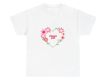Camiseta romántica con corazón floral para mujer: "Te amo"