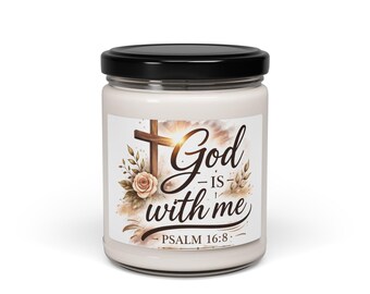 Vela perfumada cristiana – Dios está conmigo (Salmo 16:8), Decoración de fe