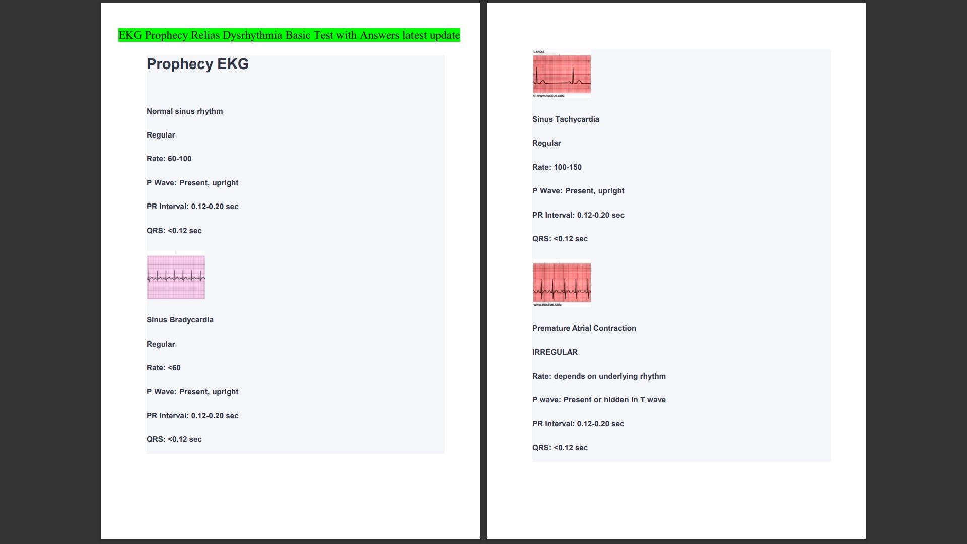 EKG Prophecy Relias Dysrhythmia Basic Test With Answers Latest Update - Etsy Australia