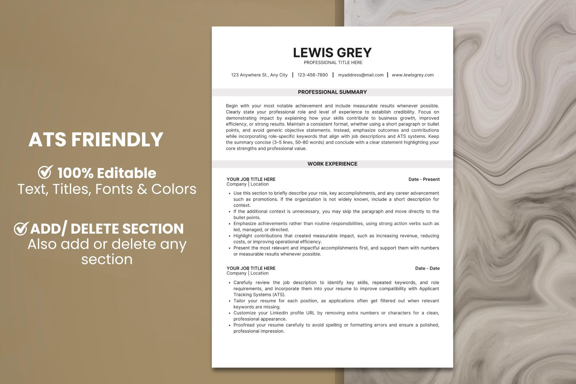 ATS Friendly Resume Template Word & Canva, Modern Minimalist CV Design ...
