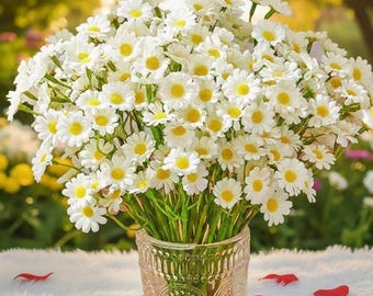 120 Köpfe Künstlicher Gänseblümchen-Blumenstrauß - kleine Gänseblümchen-Kunstblumen für Valentinsgrüße, Hochzeitsfest-Tischdekor und DIY-Innendekoration