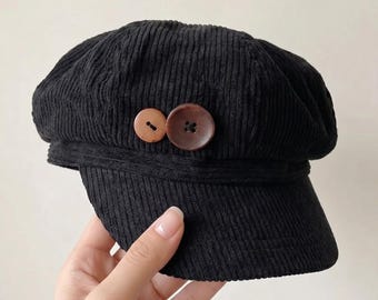 コーデュロイのニュースボーイハット、ヴィンテージのベーカーボーイキャップ（女性用）、ブラウンのニュースボーイキャップ、レトロなキャビーハット、秋のファッションベレー帽、ソフトコーデュロイの八角形キャップ