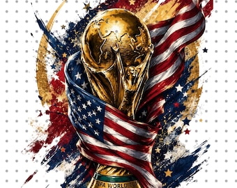 FIFA World Cup 2026 USA Trophy Watercolor PNG, American Flag Soccer Graphic (Digital Download)