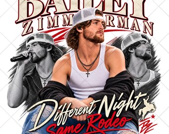 Diseño de camiseta de la gira Different Night Same Rodeo Tour 2026 de Bailey Zimmerman (Descarga digital)