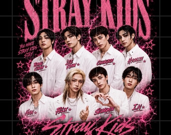 Stray Kids OT8 Collage rosa PNG, diseño de camiseta Kpop vintage (descarga digital)