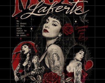 Camiseta estilo vintage Mon Laferte, camiseta gráfica de música rock latina, regalo para amantes de la música retro, camiseta con estética de rosa gótica, descarga digital PNG.