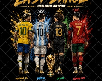 Soccer Legends Last Dance Neymar Messi Ronaldo Ochoa Vintage PNG (Digital Download)
