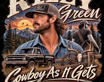 Gráfico de la gira vaquera de Riley Green 2026, diseño de rodeo del oeste (descarga digital)