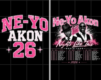 Camiseta Ne-Yo Akon 26, rosa y blanca, estilo vintage, rap y R&B, camiseta gráfica estilo concierto, regalo para fans de la música, diseño PNG de ropa urbana retro