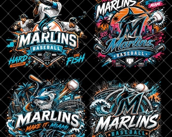 Bundle Miami Marlins Retro Neon Baseball PNG | Fan Shirt Design (Digital Download)