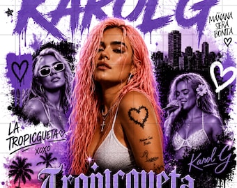 Archivo PNG de la gira Tropicoqueta de Karol G: Diseño de camiseta de concierto (descarga digital)