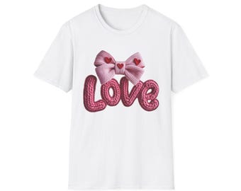 Rosa Strick T-Shirt 'Love' mit Schleife | Valentinstag Herz-Typografie