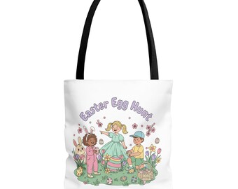 Borsa tote per la caccia alle uova di Pasqua / Illustrazione primaverile di un coniglietto pastello per bambini