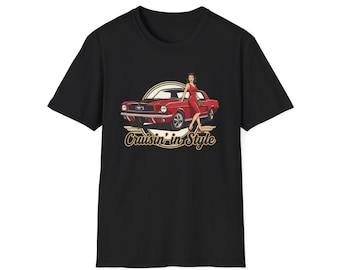 Maglietta retrò Pinup Mustang "Cruisin' in Style" / Grafica auto d'epoca
