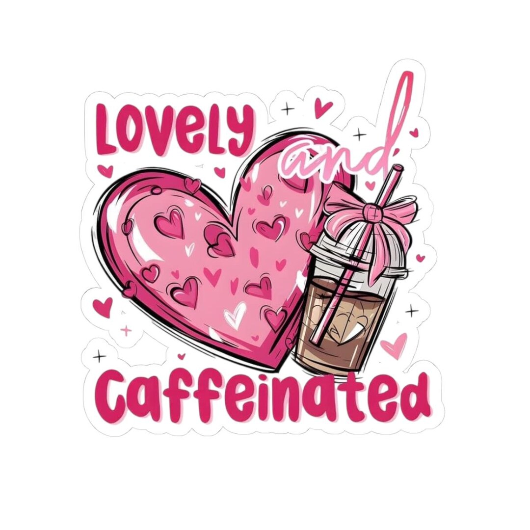 Lovely and Caffeinated Sticker | Heart Coffee Illustration, Pink ...