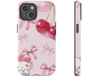 Custodia per telefono Hello Kitty con fiocco di ciliegia kawaii / Custodia resistente