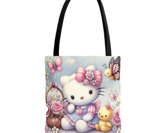 Borsa a tracolla Hello Kitty con coniglietto floreale / Borsa a tracolla con simpatico cartone animato pastello