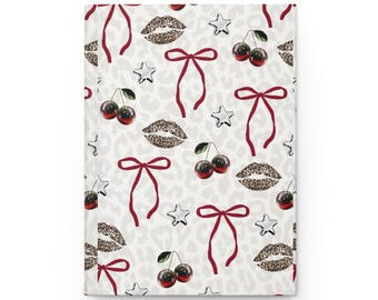 Diario con copertina rigida con motivo a fiocco di ciliegia / Design a stelle con labbra di leopardo