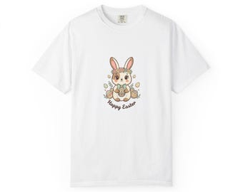 Osterhasen T-Shirt | Handgezeichnete Pastell-Eier, Garment-Dyed-Baumwoll-T-Shirt
