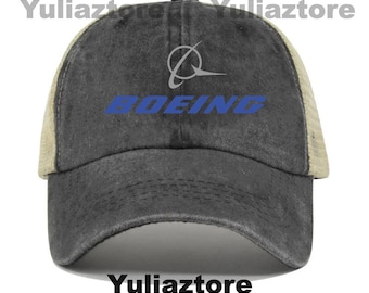 Cappellino da camionista in cotone lavato con stampa e ricamo del logo Boeing American Aircraft, regolabile.